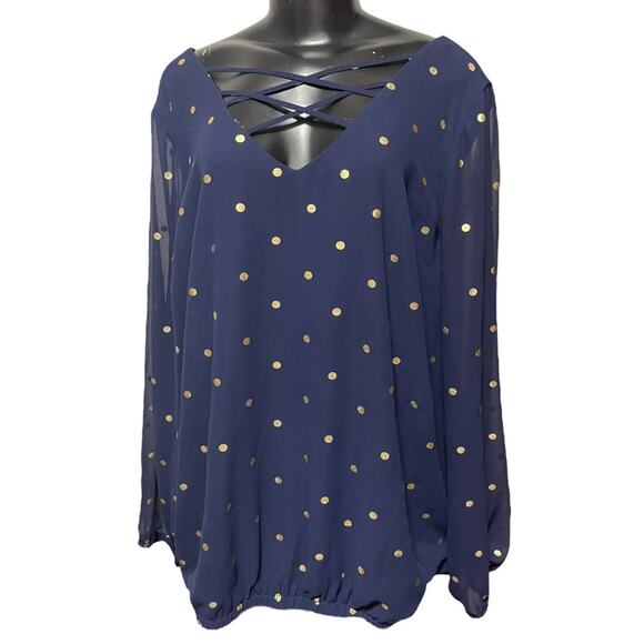 3X Torrid Polka Dot Chiffon Womens Shirt Blouse Lattice Front V-Neck - Picture 3 of 12